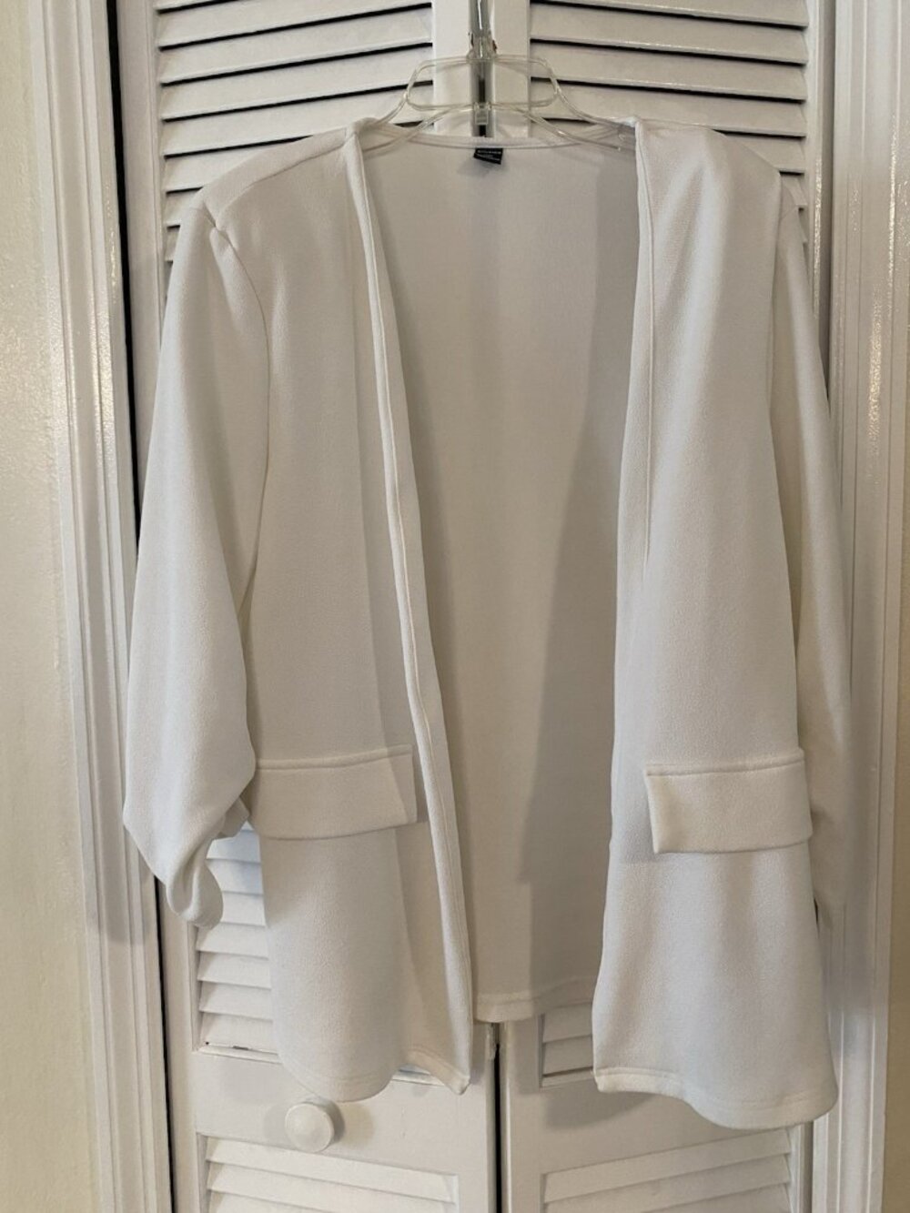 Womans Solid White Cardigan Jacket-Open Front-Stretch-PLUS SIZE 0XL Shein Office